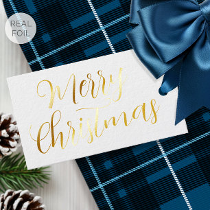 Elegant Christmas Custom Name Script Gold Foil Gift Tags