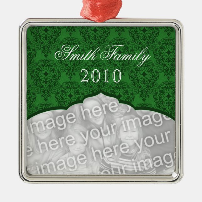 Elegant Christmas Damask Premium Square Ornament (Front)