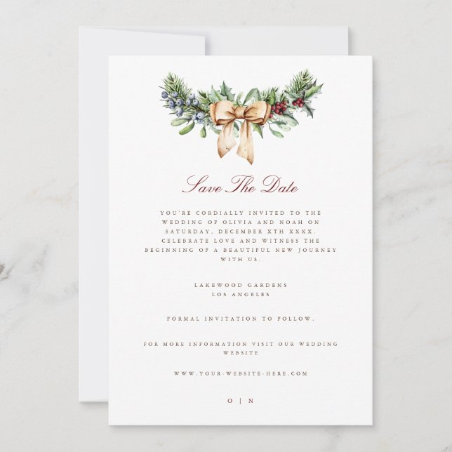 Elegant Christmas Decor Save The Date Wedding Card (Front)