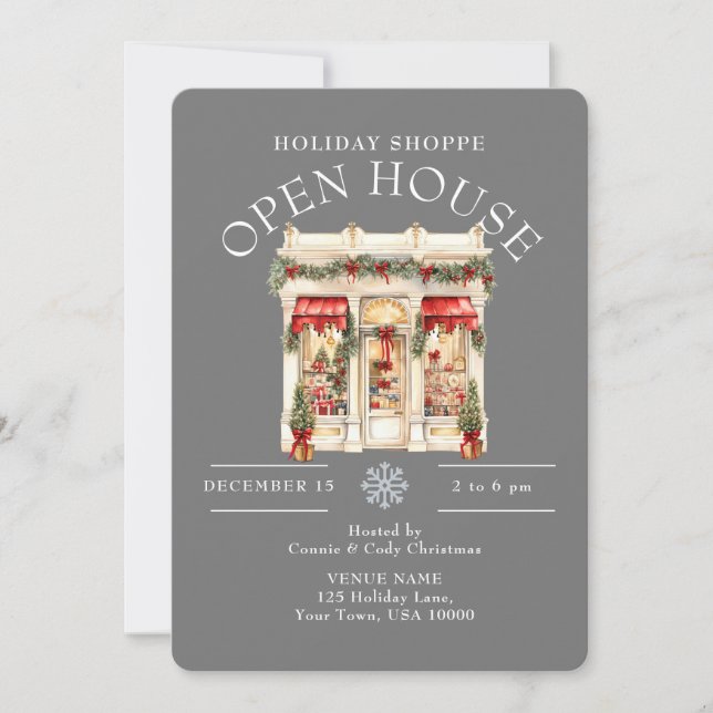 ELEGANT CHRISTMAS DECORATED SHOP  OPEN HOUSE  INVITATION (Front)