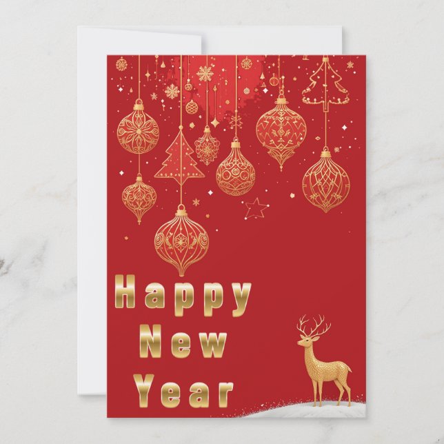 Elegant Christmas Decorations With Deer Holiday Card (Front)