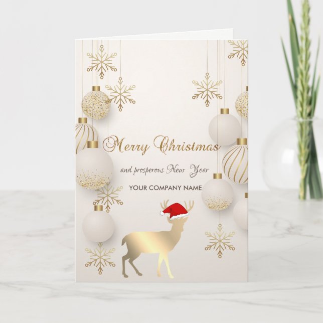 Elegant,Christmas Deer,Balls Holiday Card (Front)