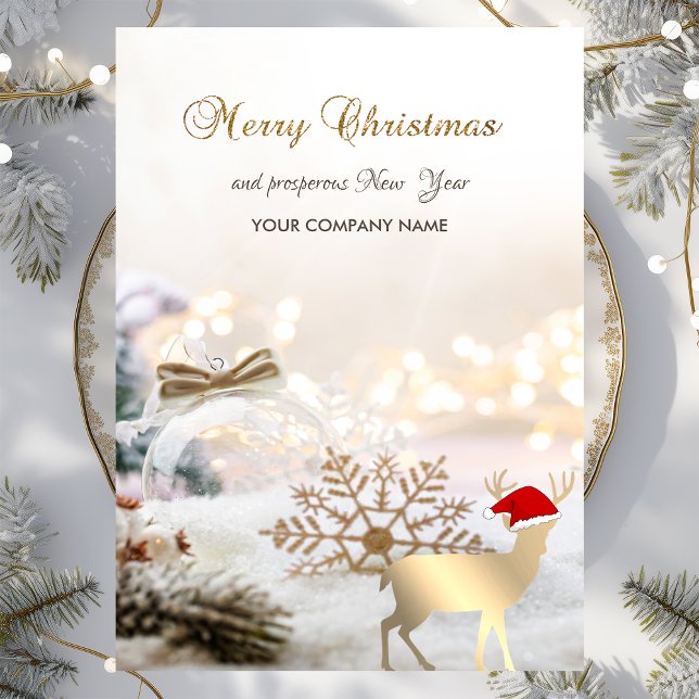 Elegant,Christmas Deer,Balls,Snowflakes Holiday Card (Creator Uploaded)