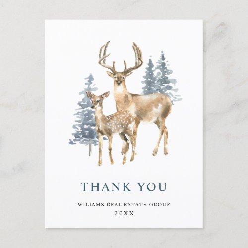 Elegant Christmas Deer Corporate Thank You Postcard