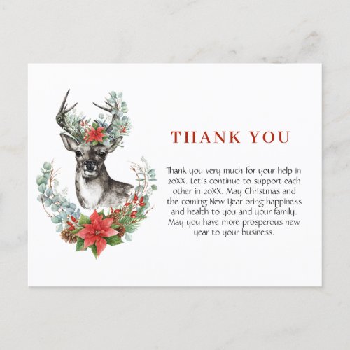  Elegant Christmas Deer Holiday Thank You Postcard