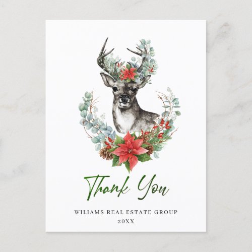  Elegant Christmas Deer Holiday Thank You Postcard