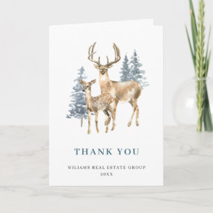 Elegant Christmas Deer Pine Tree Corporate Holiday Thank You Card
