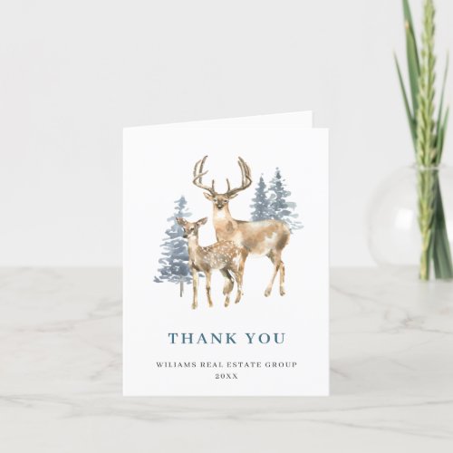 Elegant Christmas Deer Pine Tree Corporate Holiday Thank You Card