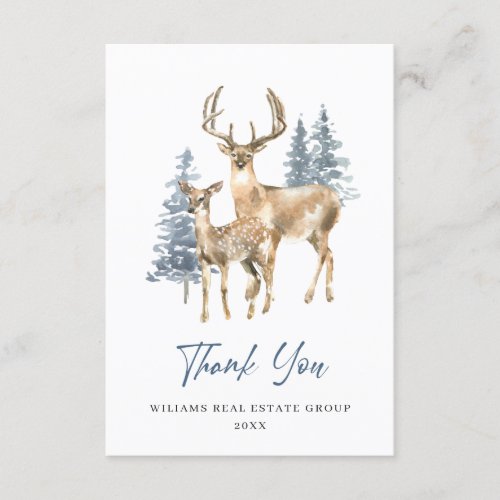 Elegant Christmas Deer Pine Tree Corporate Holiday Thank You Card