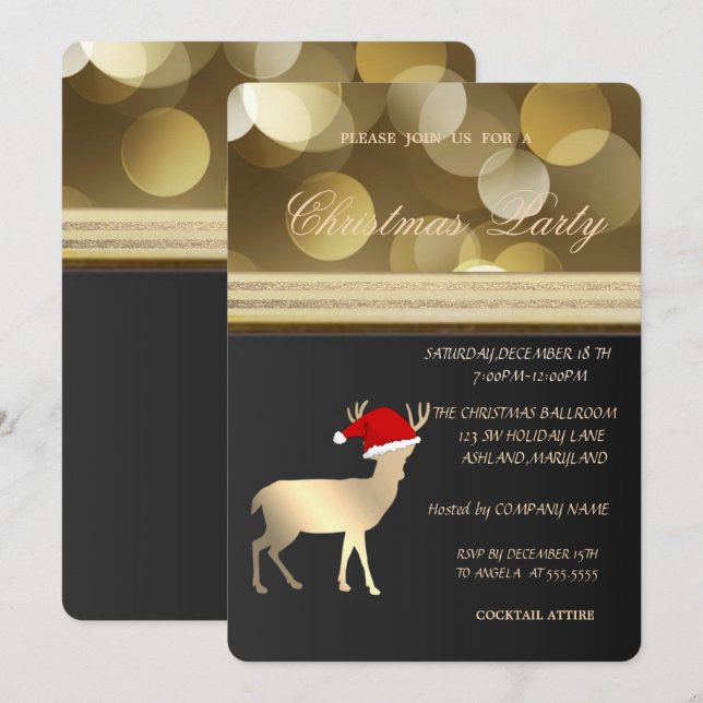 Elegant Christmas Deer Sant Hat,Christmas Party Invitation (Front/Back)
