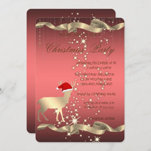 Elegant Christmas Deer Santa HatChristmas Party Invitation