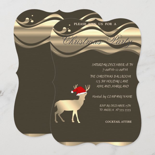 Elegant Christmas Deer Santa Hat ,Christmas Party Invitation (Front/Back)