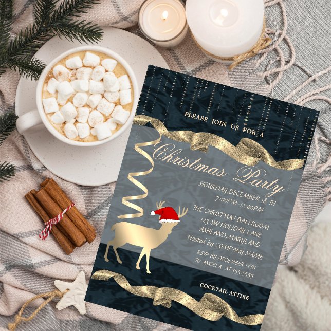 Elegant Christmas Deer Santa Hat,Christmas Party Invitation (Creator Uploaded)