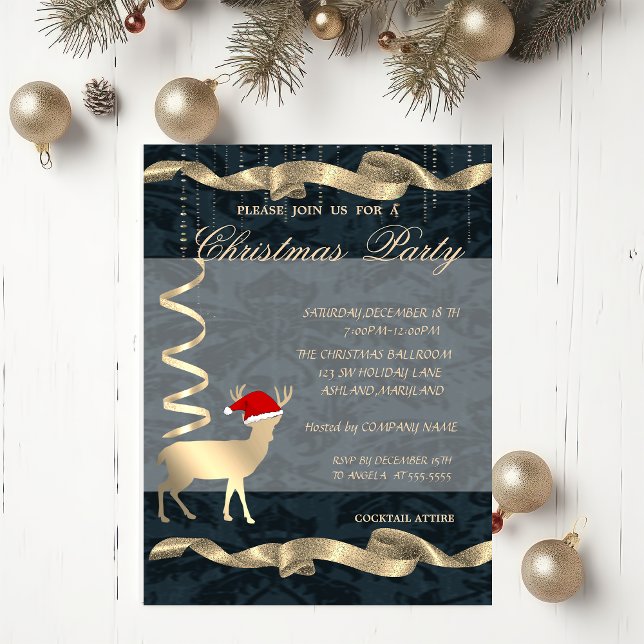 Elegant Christmas Deer Santa Hat,Christmas Party Invitation (Creator Uploaded)