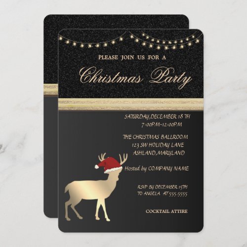 Elegant Christmas Deer Santa HatChristmas Party Invitation