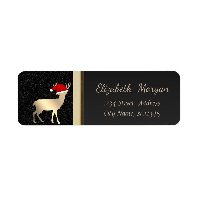 Elegant  Christmas Deer Santa Hat ,Faux Gold,Black Label (Front)