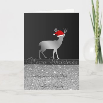 Elegant  Christmas Deer Santa Hat Glittery Company Holiday Card by Biglibigli at Zazzle