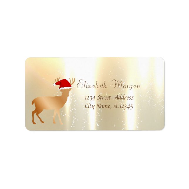 Elegant ,Christmas, Deer  With Santa Hat Label (Front)