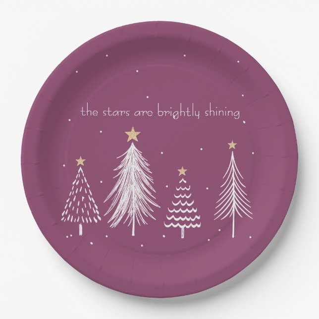 Elegant Christmas Dining Purple Paper Plates (Front)