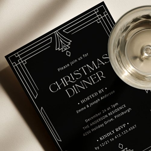 Elegant Christmas Dinner | Black Holiday Invitation