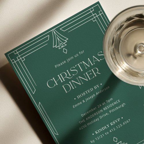 Elegant Christmas Dinner | Green Holiday Invitation