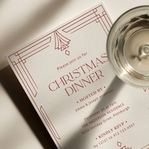 Elegant Christmas Dinner | Ivory and Red Holiday Invitation
