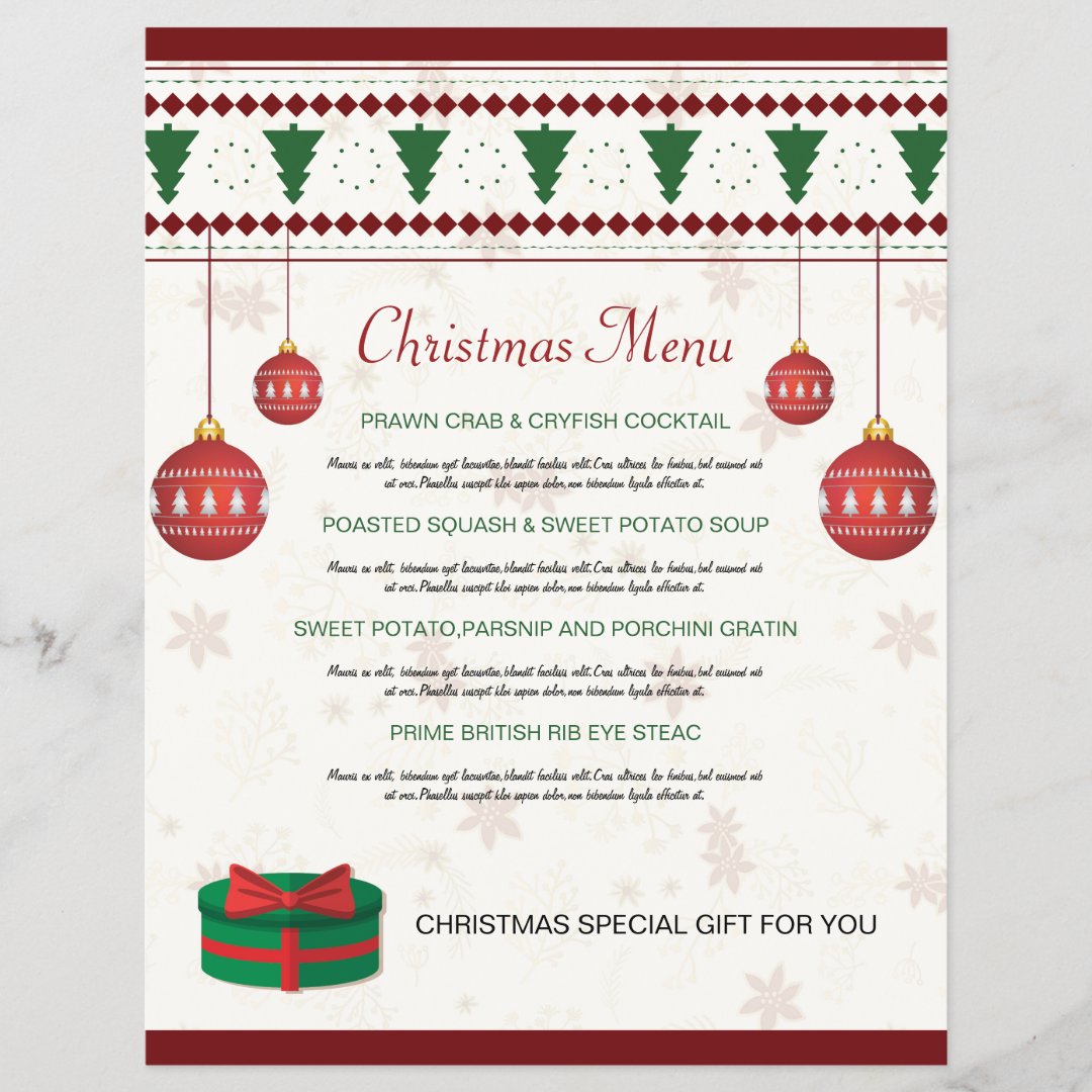 Elegant Christmas Dinner Menu Card | Zazzle