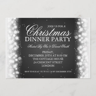 Elegant Christmas Dinner Party Magic Sparkle Black Invitation