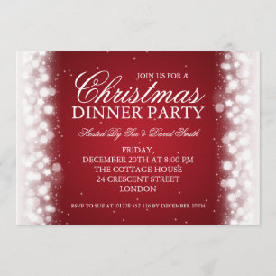 Elegant Christmas Dinner Party Magic Sparkle Red Invitation