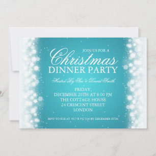 Elegant Christmas Dinner Party Magic Sparkle Turqu Invitation