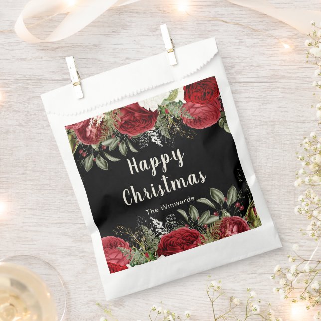 Elegant Christmas Dinner Party Red Flowers Favor Bag (Clipped)