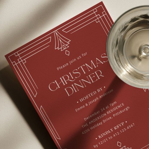 Elegant Christmas Dinner | Red Holiday Invitation