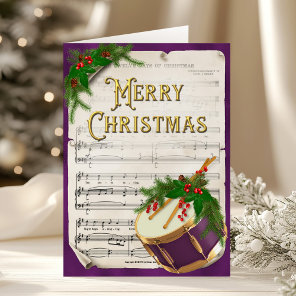 Elegant Christmas Drum Vintage Sheet Music Holiday Card