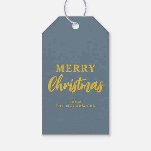 Elegant Christmas Dusty Blue Gold Script Custom Gift Tags