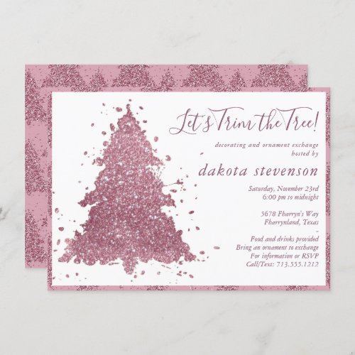Elegant Christmas  Dusty Mauve Pink Tree Trimming Holiday Card