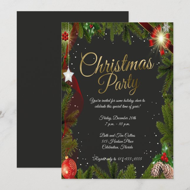 Elegant Christmas Elements Christmas Party Invitation (Front/Back)
