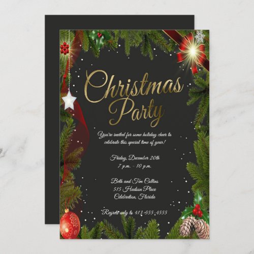 Elegant Christmas Elements Christmas Party Invitation