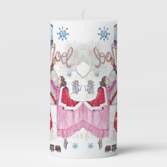 Elegant Christmas elements Hand Painted Pillar Candle (Front)
