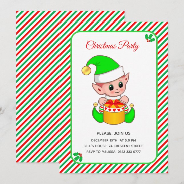 Elegant Christmas Elf Christmas Party Invitation (Front/Back)