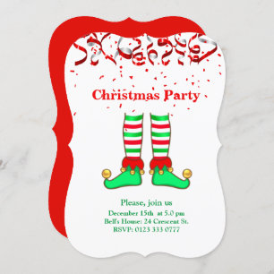 Elegant Christmas elf on red & white Invitation
