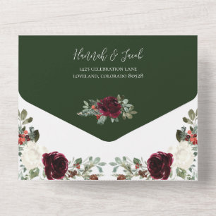 Elegant Christmas Emerald Green Winter Wedding All All In One Invitation