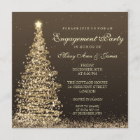 Elegant Christmas Engagement Party Gold Invitation