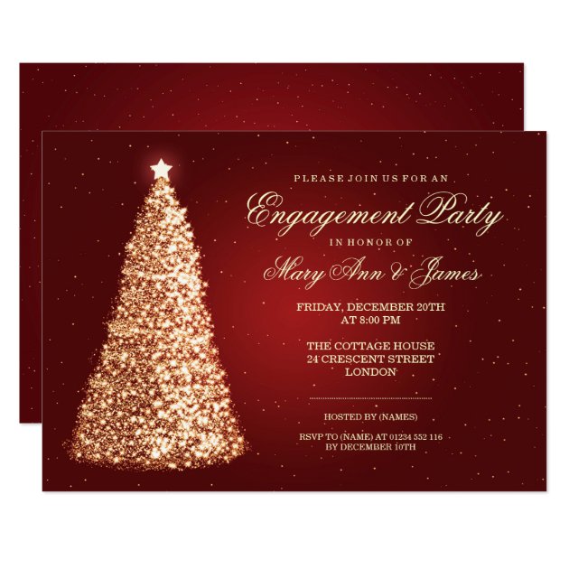 Elegant Christmas Engagement Party Gold Red Invitation