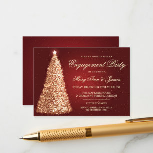 Elegant Christmas Engagement Party Gold Red Invita Enclosure Card