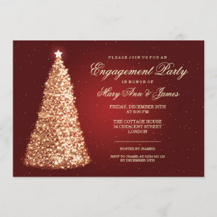 Elegant Christmas Engagement Party Gold Red Invitation