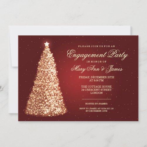 Elegant Christmas Engagement Party Gold Red Card