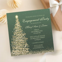 Elegant Christmas Engagement Party Green Gold Invitation