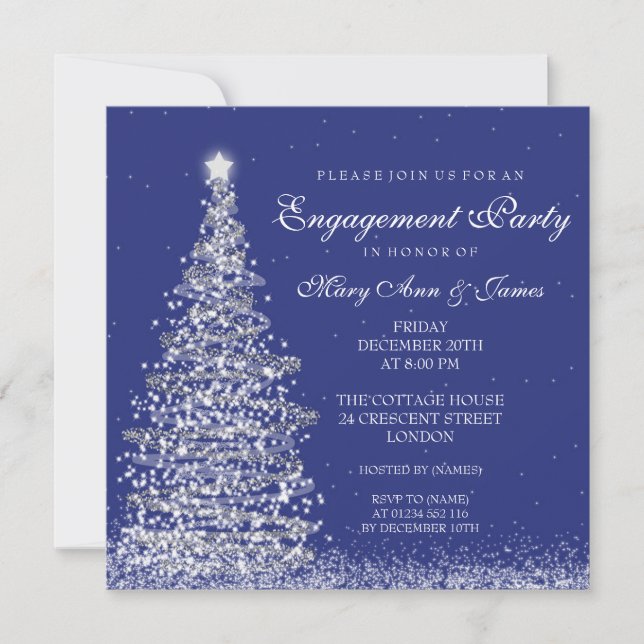 Elegant Christmas Engagement Party Silver Navy Invitation (Front)