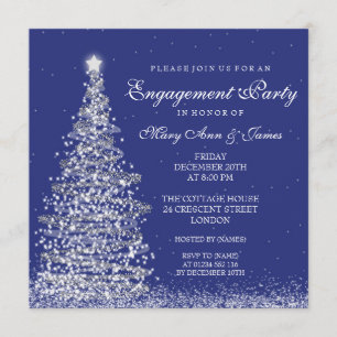 Elegant Christmas Engagement Party Silver Navy Invitation