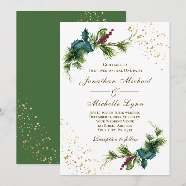 Elegant Christmas Evergreen Christian Wedding Invitation (Front/Back)
